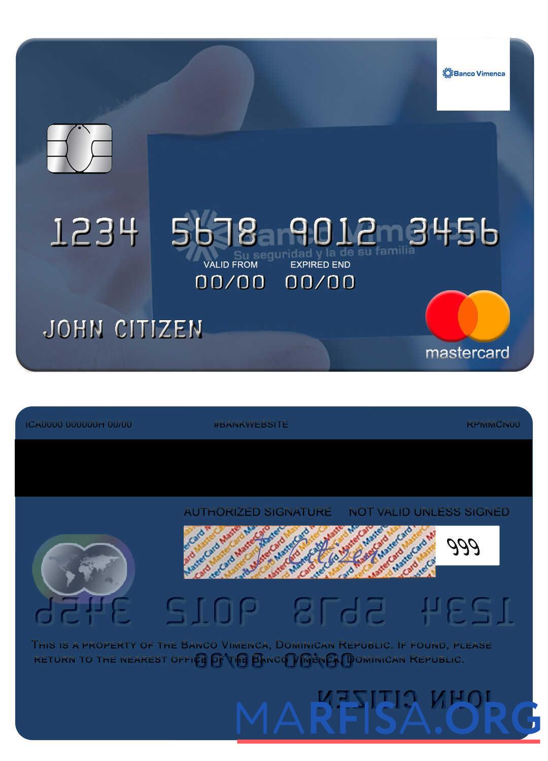 Realistic Dominican Republic Banco Vimecan mastercard real example